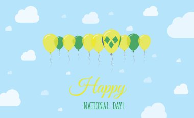 Saint Vincent And The Grenadines Independence Day Sparkling Patriotic Poster. Row of Balloons in Colors of the Saint Vincentian Flag. Greeting Card with National Flags, Blue Skyes and Clouds. clipart