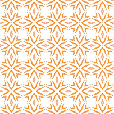 Sembol suluboya deseni. Portakal büyüleyici boho şık yaz tasarımı. Yeşil geometrik sembolün suluboya sınırı. Tekstil hazır orijinal baskı, mayo kumaş, duvar kağıdı, ambalaj..