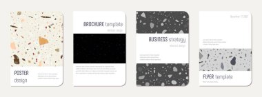 Brochure cover design. Terrazzo abstract background made of natural stones, granite, quartz and marble. Venetian terrazzo texture brochure template. clipart
