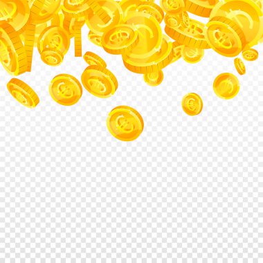 European Union Euro coins falling. Scattered gold EUR coins. Europe money. Global financial crisis concept. Square vector illustration.