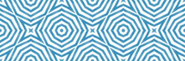 Sembol çizgileri kusursuz sınır. Mavi simetrik kaleydoskop. Arkaplan için cesur dekoratif tasarım ögesi. Geometrik sembol çizgileri deseni.