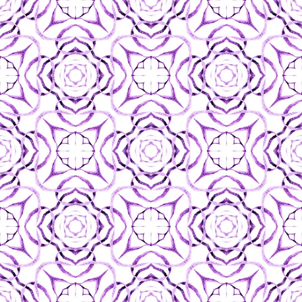 雪佛龙水彩图案紫色的时髦夏装设计 纺织现成漂亮的印花 泳衣面料 包装材料 绿色几何叶轮水彩边界 — 图库照片
