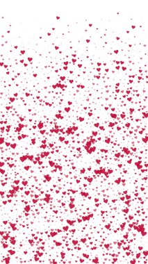 Kalp konfetisi sevgililer günü kaplaması. Kırmızı kalpler beyaz arka plana saçılmış. Joyfull Heart konfeti vektör çizimi