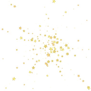 Magic stars vector overlay.  Gold stars scattered around randomly, falling down, floating.  Chaotic dreamy childish overlay template. Miraculous starry night vector  on white background. clipart