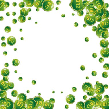 B12 vitamini pasaklı yuvarlak haplar. Güzellik ve beslenme cilt bakımı. Tıbbi ve bilimsel geçmiş. Refah kavramı.