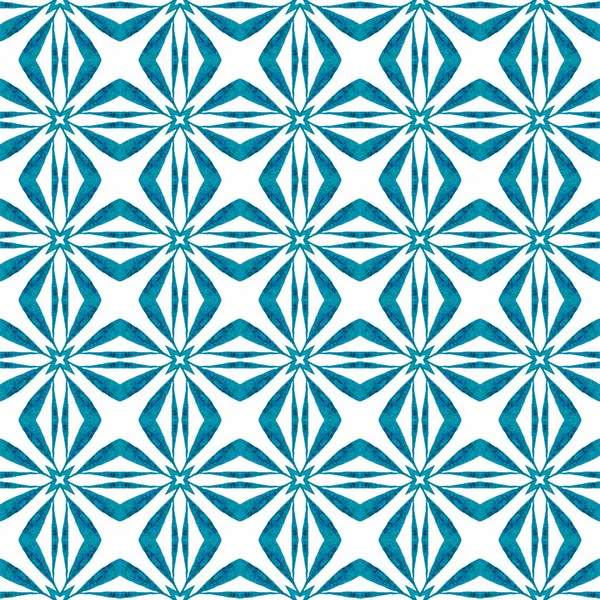Υδατογραφία Ikat Επανάληψη Πλακιδίων Περιγράμματος Μπλε Κλασικό Boho Κομψό Σχεδιασμό — Φωτογραφία Αρχείου