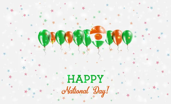 尼日尔独立日闪烁着爱国海报 用尼日利亚国旗的颜色排成的气球 有国旗 彩旗和星辰的贺卡 — 图库矢量图片