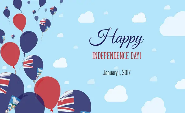 福克兰群岛独立日闪烁着爱国海报 福克兰岛旗颜色的气球排行 有国旗 蓝骷髅和云彩的贺卡 — 图库矢量图片