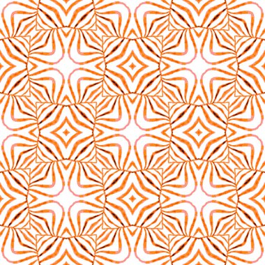 Elle boyanmış suluboya kenar. Turuncu sanatsal boho şık yaz tasarımı. Tekstil hazır iyi görünümlü baskı, mayo kumaş, duvar kağıdı, ambalaj. Döşemeli suluboya arkaplan.