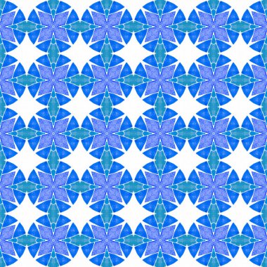 Etnik elle boyanmış desen. Mavi zarif boho şık yaz tasarımı. Suluboya yaz etnik sınır düzeni. Tekstil hazır akıllara durgunluk veren baskı, mayo kumaş, duvar kağıdı, ambalaj..