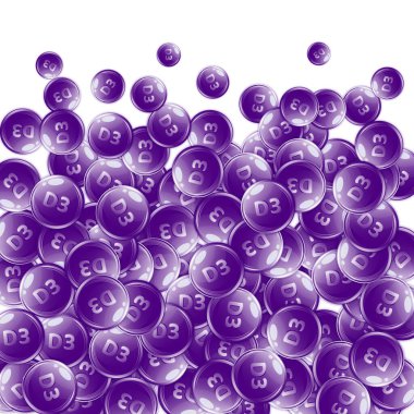 D3 vitamini yuvarlak kapsülleri. Güzellik ve beslenme cilt bakımı. Sağlıklı yaşam konsepti. Temel vitamin vektör illüstrasyonu. 