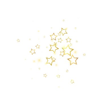 Parıldayan yıldızlar rastgele dağılmış, uçuyor, düşüyor, yüzüyor. Noel kutlaması kavramı. Beyaz arkaplanda şenlikli yıldız vektör çizimi.