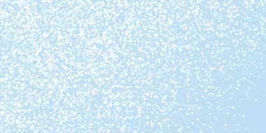Sihirli kar yağışı arkaplanı. Hafif uçan kar taneleri ve açık mavi kış arka planındaki yıldızlar. Sihirli yağan kar tatili manzarası. Geniş vektör illüstrasyonu.