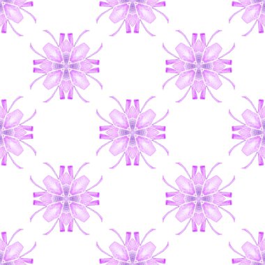 Madalyon pürüzsüz desen. Mor baş döndürücü boho şık yaz tasarımı. Suluboya madalyonu, kusursuz sınır. Tekstil hazır lüks baskı, mayo kumaş, duvar kağıdı, ambalaj..