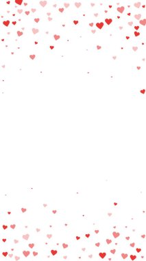 Kalp konfetisi sevgililer günü kaplaması. Kırmızı kalpler beyaz arka plana saçılmış. Joyfull Heart konfeti vektör çizimi