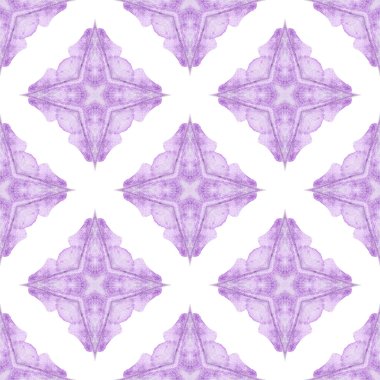Suluboya yaz etnik sınır düzeni. Mor muhteşem boho şık yaz tasarımı. Etnik elle boyanmış desen. Tekstil hazır orijinal baskı, mayo kumaş, duvar kağıdı, ambalaj..