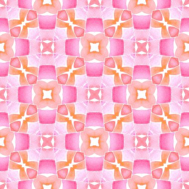 Elle boyanmış suluboya kenar. Turuncu eğlenceli boho şık yaz tasarımı. Döşemeli suluboya arka plan. Tekstil hazır eşsiz baskı, mayo kumaş, duvar kağıdı, ambalaj..