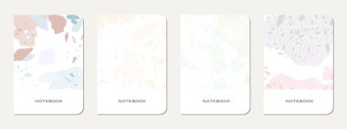 Okul günlüğü kapağı tasarımı. Doğal taşlar, granit, kuvars ve mermerden yapılmış terrazzo soyut arka plan. Venedik terrazzo doku okul günlüğü şablonu.