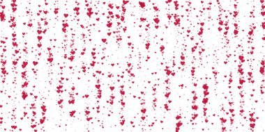 Kalp konfetisi sevgililer günü kaplaması. Kırmızı kalpler beyaz arka plana saçılmış. Joyfull Heart konfeti vektör çizimi