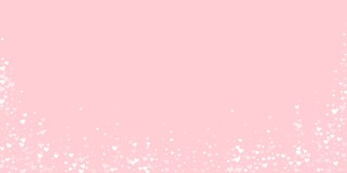 Serpiştirilmiş kalpler sevgililer günü şablonu. Beyaz kalpler pembe arka plana saçılmış. Kutlama serpiştirilmiş kalp vektör illüstrasyonu.