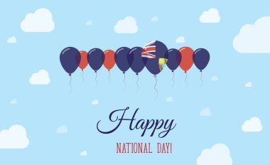 Saint Helena Independence Day Sparkling Patriotic Poster. Row of Balloons in Colors of the Saint Helenian Flag. Greeting Card with National Flags, Blue Skyes and Clouds. clipart