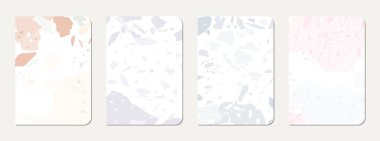 Okul not defteri kapağı tasarımı. Doğal taşlar, granit, kuvars ve mermerden yapılmış terrazzo soyut arka plan. Venedik terrazzo desenli okul not defteri şablonu.