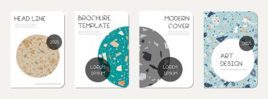 Okul günlüğü kapağı tasarımı. Doğal taşlar, granit, kuvars ve mermerden yapılmış terrazzo soyut arka plan. Venedik terrazzo doku okul günlüğü şablonu.