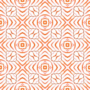 El çizimi yeşil mozaik pürüzsüz sınır. Turuncu harika boho şık yaz tasarımı. Mozaik kusursuz desen. Tekstil hazır göz kamaştırıcı baskı, mayo kumaş, duvar kağıdı, ambalaj..