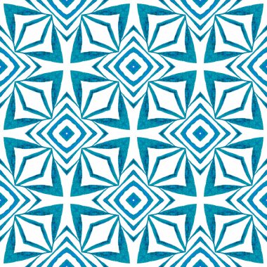 Watercolor medallion seamless border. Blue breathtaking boho chic summer design. Medallion seamless pattern. Textile ready Actual print, swimwear fabric, wallpaper, wrapping. clipart