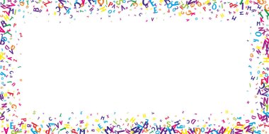 Dağınık Latin alfabesi harfleri. İngiliz dilinin renkli yüzen karakterleri. Yabancı diller öğrenim kavramı. Beyaz arkaplanda okul afişine geri dön.