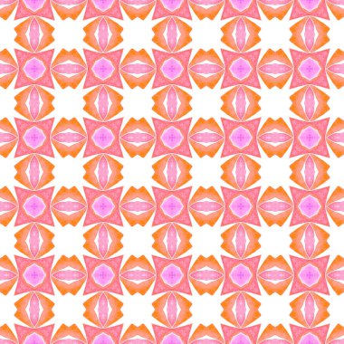 Tekstil hazır canlı baskı, mayo kumaş, duvar kağıdı, ambalaj. Turuncuya değer boho şık yaz tasarımı. El çizimi yeşil mozaik pürüzsüz sınır. Mozaik pürüzsüz desen.