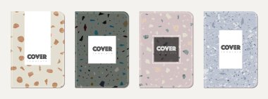 Okul günlüğü kapağı tasarımı. Doğal taşlar, granit, kuvars ve mermerden yapılmış terrazzo soyut arka plan. Venedik terrazzo doku okul günlüğü şablonu.