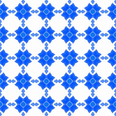 Tekstil hazır muhteşem baskı, mayo kumaş, duvar kağıdı, ambalaj. Mavi büyük boho şık yaz tasarımı. Tekrar eden mayo tasarımı. Suluboya görevi tekrar eden kiremit kenarı.