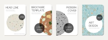 Okul günlüğü kapağı tasarımı. Doğal taşlar, granit, kuvars ve mermerden yapılmış terrazzo soyut arka plan. Venedik terrazzo doku okul günlüğü şablonu.