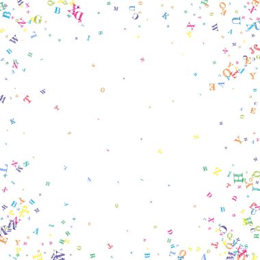 Okul geçmişi kavramı. İngilizce 'nin renkli çocuksu harfleri. Yabancı diller öğrenim kavramı. Beyaz arkaplanda okul afişine geri dön.