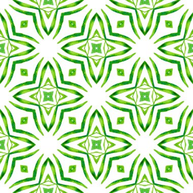 Döşemeli suluboya arka plan. Yeşil müthiş boho şık yaz tasarımı. Tekstil hazır hoş baskı, mayo kumaş, duvar kağıdı, ambalaj. Elle boyanmış suluboya kenar.