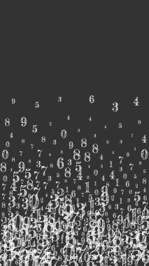 Okul matematik not defteri kapağı. Havada süzülen beyaz tebeşir sayıları. Tahta arka planda matematik afişi var. Düşen sayılar vektör illüstrasyonu.