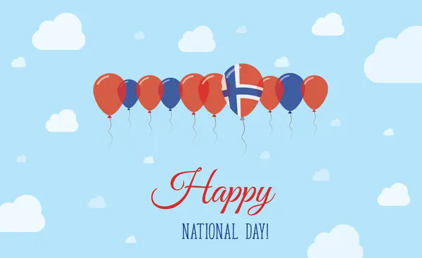 stock vector Svalbard And Jan Mayen Independence Day Sparkling Patriotic Poster. Row of Balloons in Colors of the Norwegian Flag. Greeting Card with National Flags, Blue Skyes and Clouds.