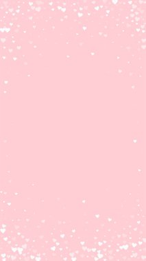 Serpiştirilmiş kalpler sevgililer günü şablonu. Beyaz kalpler pembe arka plana saçılmış. Kutlama serpiştirilmiş kalp vektör illüstrasyonu.