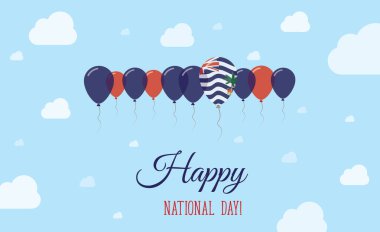 British Indian Ocean Territory Independence Day Sparkling Patriotic Poster. Row of Balloons in Colors of the Indian Flag. Greeting Card with National Flags, Blue Skyes and Clouds. clipart