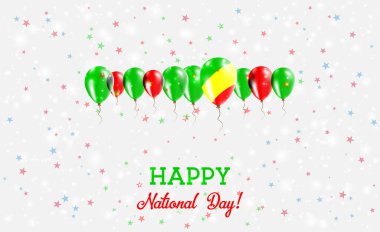 Kongo 'nun Bağımsızlık Günü Parlayan Vatansever Posteri. Kongo Bayrağının Renklerinde Balonlar Sırası. Ulusal Bayraklı, Konfeti ve Yıldızlı Tebrik Kartı.