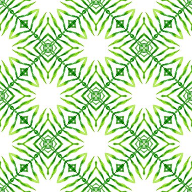Tekrar eden mayo tasarımı. Yeşil nefes kesici boho şık yaz tasarımı. Tekstil hazır muhteşem baskı, mayo kumaş, duvar kağıdı, ambalaj. Suluboya görevi tekrar eden kiremit kenarı.