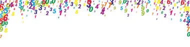 Uçan renkli rakamlar ve sayılar. Okul matematik not defteri kapağı. Beyaz arka planda matematik afişi. Düşen sayılar vektör illüstrasyonu.