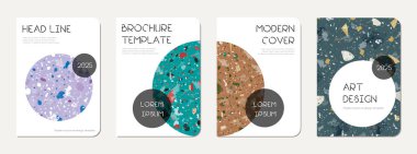 Not defteri kapağı tasarımı. Doğal taşlar, granit, kuvars ve mermerden yapılmış terrazzo soyut arka plan. Venedik terrazzo dokusu şablonu.