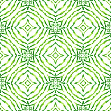 Suluboya madalyonu, kusursuz sınır. Yeşil kayda değer boho şık yaz tasarımı. Tekstil hazır ilginç baskılar, mayo kumaş, duvar kağıdı, ambalaj. Madalyon pürüzsüz desen.