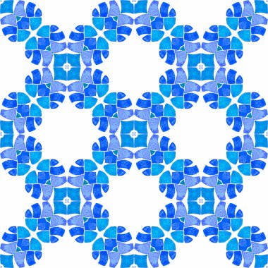 Suluboya yaz etnik sınır düzeni. Mavi popüler boho şık yaz tasarımı. Tekstil hazır kalın baskı, mayo kumaş, duvar kağıdı, ambalaj. Etnik el boyası desen.