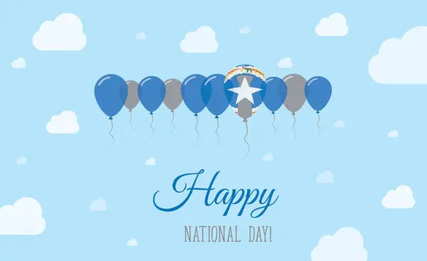 stock vector Northern Mariana Islands Independence Day Sparkling Patriotic Poster. Row of Balloons in Colors of the American Flag. Greeting Card with National Flags, Blue Skyes and Clouds.