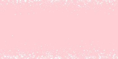 Kalp konfetisi sevgililer günü kaplaması. Beyaz kalpler pembe arka plana saçılmış. Joyfull Heart konfeti vektör çizimi