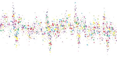 Uçan renkli rakamlar ve sayılar. Okul matematik not defteri kapağı. Beyaz arka planda matematik afişi. Düşen sayılar vektör illüstrasyonu.