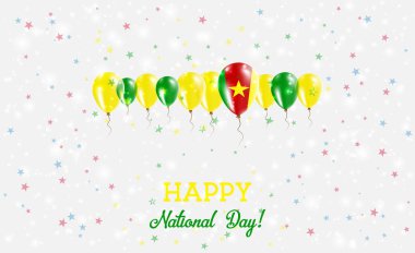 Cameroon Independence Day Sparkling Patriotic Poster. Row of Balloons in Colors of the Cameroonian Flag. Greeting Card with National Flags, Confetti and Stars. clipart
